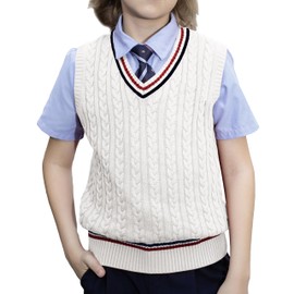 BOBOYOYO - Chaleco unisex de punto trenzado 100% algodón, uniforme para niños pequeños y grandes, Blanco, 11-12 Años