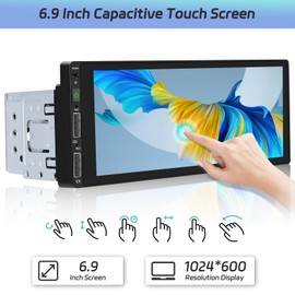 Hikity Single Din Car Stereo Apple Carplay Android Auto Car Radio 6.9 Inch Touchscreen Bluetooth 5.0 Mirror Link FM EQ SWC, Car Audio Receiver with USB, SWC, MIC, TF, AUX-in