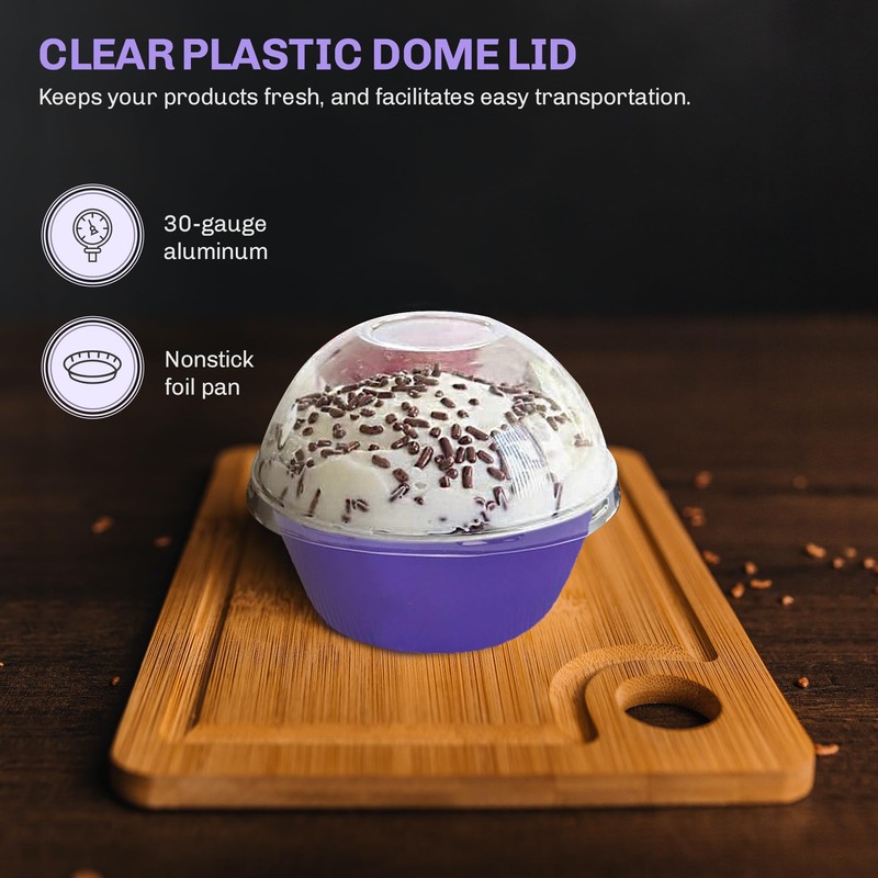 KitchenDance 4oz Disposable Aluminium Cream Brulee Dessert Cups with Lid