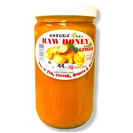 NATURZ BEEZ GINGER RAW HONEY 44oz 100% PURE RAW UNFILTERED USA THICK WITH GINGER TEA'S BUDDY