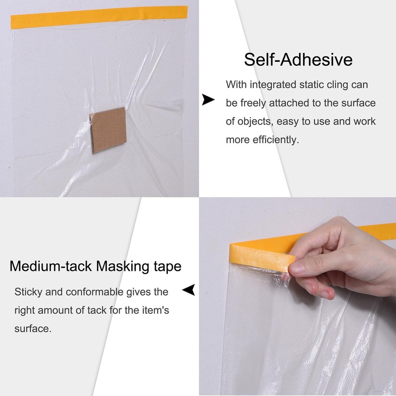 sourcing map Pre-Taped Masking Film, 11.8 in x 65 Ft,