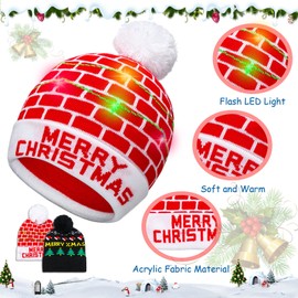 4 Pcs LED Christmas Knitted Hats Warm Christmas Socks Include 2 Light Up Christmas Beanie Flashing Hats and 2 Pairs Xmas Crew Socks (Christmas Tree)