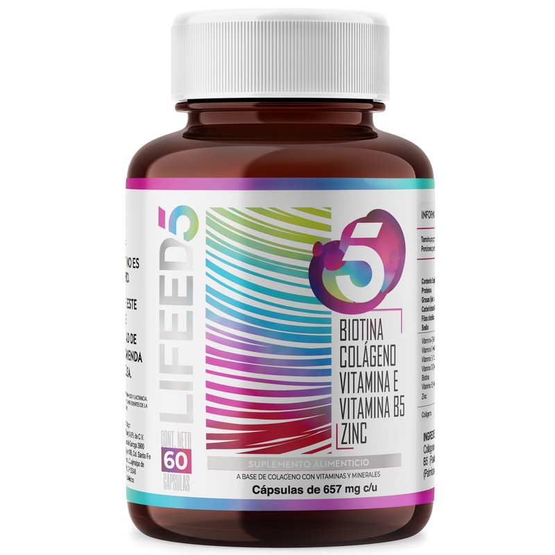 LIFEED5 Biotina, Colágeno y Vitamina E| 60 cápsulas | 657mg