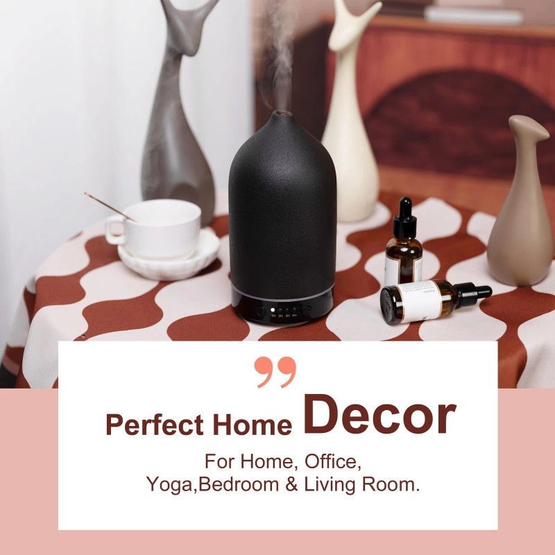 YOUNENGJING Ceramic Ultrasonic Oil Diffuser Wood Grain Black 100ML USB