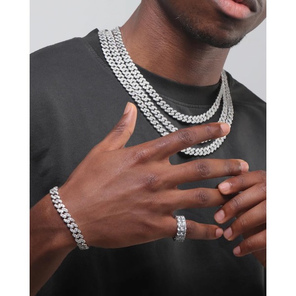 Iced Classic Spring Clasps 9mm Cuban Link Chain Necklace/Bracelet, Everlasting
