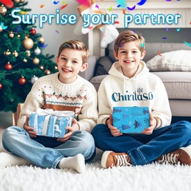 Boy Christmas Wrapping Paper Sheet,Blue White Winter Xmas Wrapping Paper Christmas Paper for Kids Toddler Men,Gift Tag Ribbion,Holiday Wrapping Paper Set Gift Wrapper Gift Wrap Christmas Wrap Paper