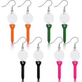 Nosiny 4 Pairs Golf Earrings for Women Golfing Accessories Jewelry Cute Golf-ball Alloy Dangle Earrings Funny Golf Gifts for Women Golfer Golfing Lovers Orange Pink Green Black