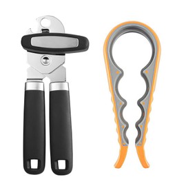 Manual can opener, stainless steel can opener with comfortable non-slip handle, heavy-duty can and bottle opener for home, camping and restaurants. Includes 1 easy can twister.