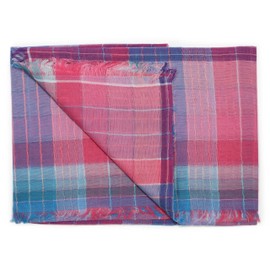 J.Crew Women's Light-Weight Organic Cotton Fringe Scarf (Pink Blue Plaid)