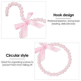 Biiange Pearl Scarf Hanger, Pearl Beads Scarf Organizer, White Pearl Scarf Hangers with Delicate Bow Accent, for Neckties, Shawls, Scarves, Veils, Silk (Pink)