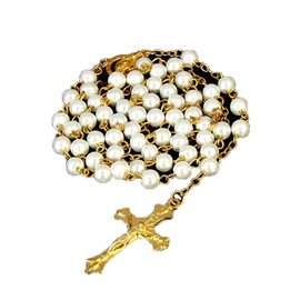 Stocking Stuffers Gifts for Women Rosary Necklace Wooden Rosary Beads Catholic for Women Men Rosary Pearl Beaded Necklace Cross Pendant Necklace Christian Religious Jewelry