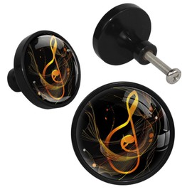 CWAGFEQZ 4-Pc Round Drawer Pulls and Knobs,Handles for Cabinets and Drawers,Colored Music Notes Closet Door Knobs