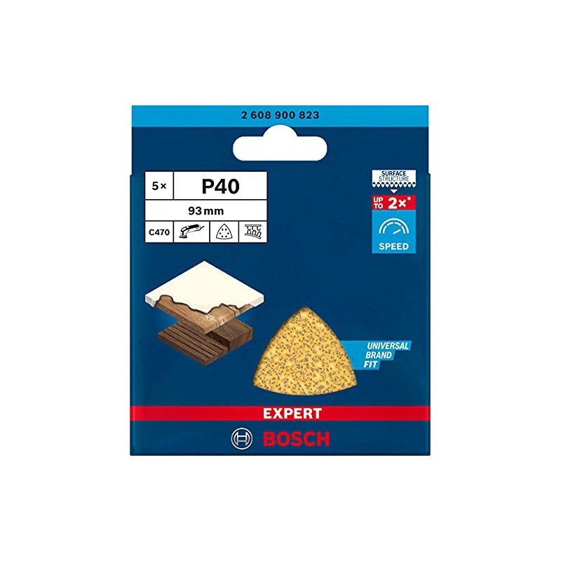 Bosch Professional 5x Expert C470 Sandpaper (93x93 mm, Grit 40,