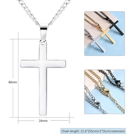 1 pcs Cross Necklace for Men Women, Stainless Steel Cross Pendant Necklace with Chain | Silver Cross Chain Necklaces Easter Gifts for Birthday Christmas Thanksgiving Day