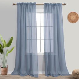KOUFALL Dusty Blue Sheer Curtains 84 Inches Long,Semi Filtering Light Blue Curtains for Living Room Bedroom,52x84 Inch Length 2 Panels Set,Slate Grey Blue