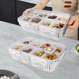 SZJhongfeng Divided Food Serving Tray with Lid - Stackable Snack Box with 8 Compartments, Fruit & Veggie Storage Container for Fridge, Pantry, Freezer, Portable Snack Organizer for Candy, Nuts, Spices