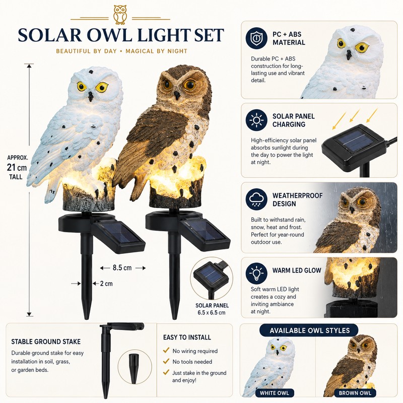 Solar Owl Garden Light for Outdoor Decor – Waterproof LED