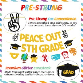 Peace Out 5th Grade Banner Fifth Grade Graduation Party Decorations Congrats Grad Class of 2025 Theme Garland Byebye Elementary Next Stop Middle School Party Supplies