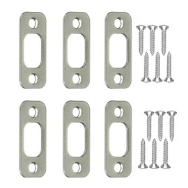 Round Corner Deadbolt Strike Plate 1" x 2-1/4" with 12 Screws 1-3/8" (Satin Brushed Nickel) - 6 Pack