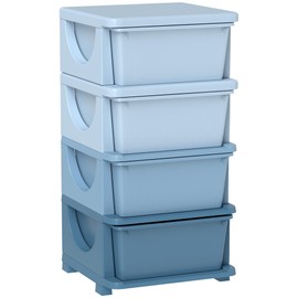 Qaba 4 Tier Kids Storage Unit, Toy Organizers and Storage with 4 Drawer Chest for Kids Bedroom Nursery Kindergarten Living Room for Boys Girls Toddlers, Blue