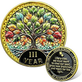 Leafence Tree of Resilience Commemorative Coin Recovery Addiction NA AA Chips and Medallions Challenge Coin Narcotics Alcoholics Anonymous Gifts (Tree of Resilience, 3 Years)