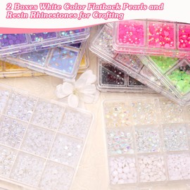 2 Boxes White Flatback Pearls and Resin Rhinestones for Crafting, 3-6 mm Jelly Rhinestones, Mixed Size Half Pearl Bedazzling Gems for Nail DIY Crafts Mugs Bottles Tumblers Clothes Makeup