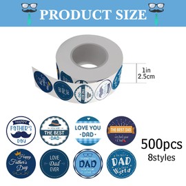 500pcs Happy Father’s Day Stickers, Round Best Dad Stickers, Father's Day Party Decorations for Crafts, Round Father Day Labels Crafts Gifts Greeting Cards Envelope Seals Labels Sticker Decorations