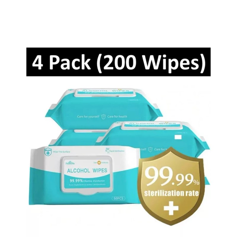 MeiShiYu 4 Pack 75% Alcohol Hand Sanitizing Wipes With 50