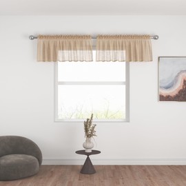 UPOPO Beige Valances 2 Pieces 15 inches Long Sheer Curtain Valance Living Room Bedroom Kitchen Voile Transparent Light Filtering Valance Curtain Small Short Door Window Treatment Rod Pocket