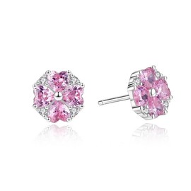 Cute Pink Crystal Flower Small Stud Earrings for Women Teen Girls Cartilage 925 Sterling Silver Cubic Zirconia Love Heart Floral Cherry Blossom Studs Hypoallergenic Sleeper Earring Dainty Birthday Jewelry Gifts Christmas
