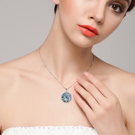 AOBOCO Tree of Life Abalone Necklace 925 Silver Jewellery Tree of Life Cat Chain Gifts for Women Girls Adjustable Tree of Life Chain, Sterling Silver