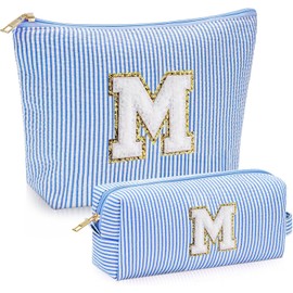 Juego de 2 piezas Neceser Mujer para el Maquillaje Alfabeto de la Cosmetiquera Para Maquillaje, Tela Duradera Estuche de Maquillaje, Ideal Festival de Regalo para Monther, Hija, Novia (M, azul)