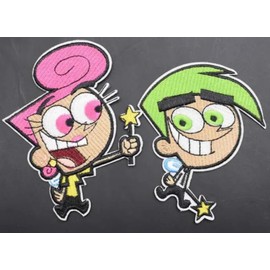 Set of 2 Patches The Fairly OddParents Wanda and Cosmo Cartoon Animated TV Show 4.1" Iron On Embroidered Thermoadhesive Patch for Clothing