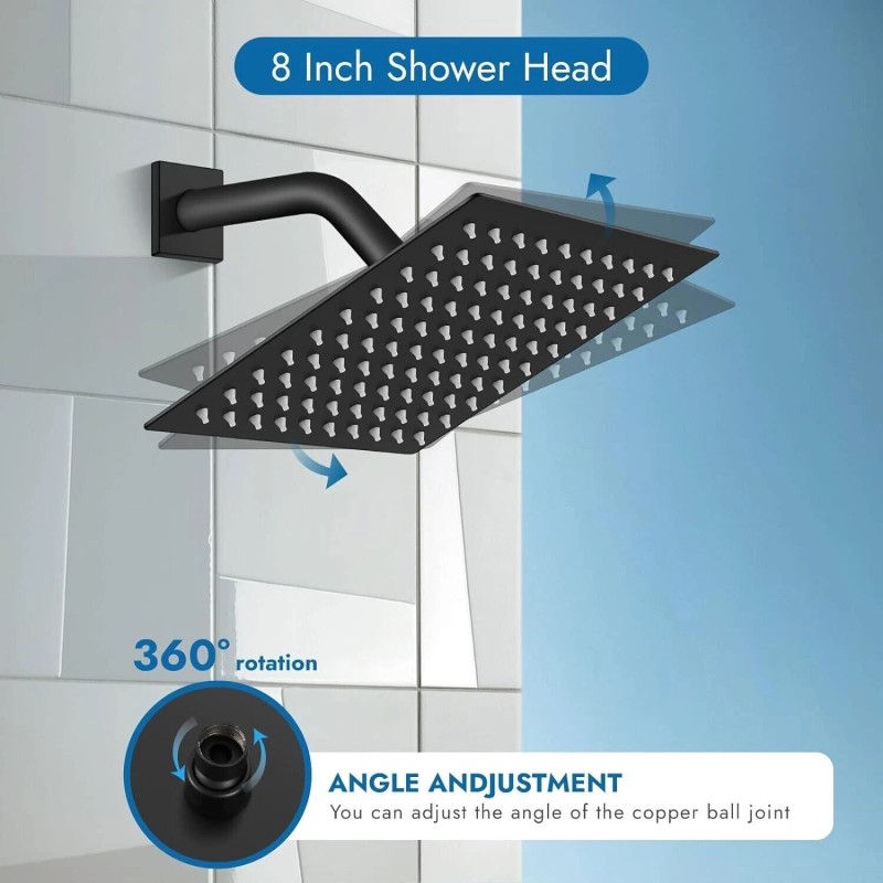 Shower Faucet Set Black Rain Shower Head Combo with Mixer