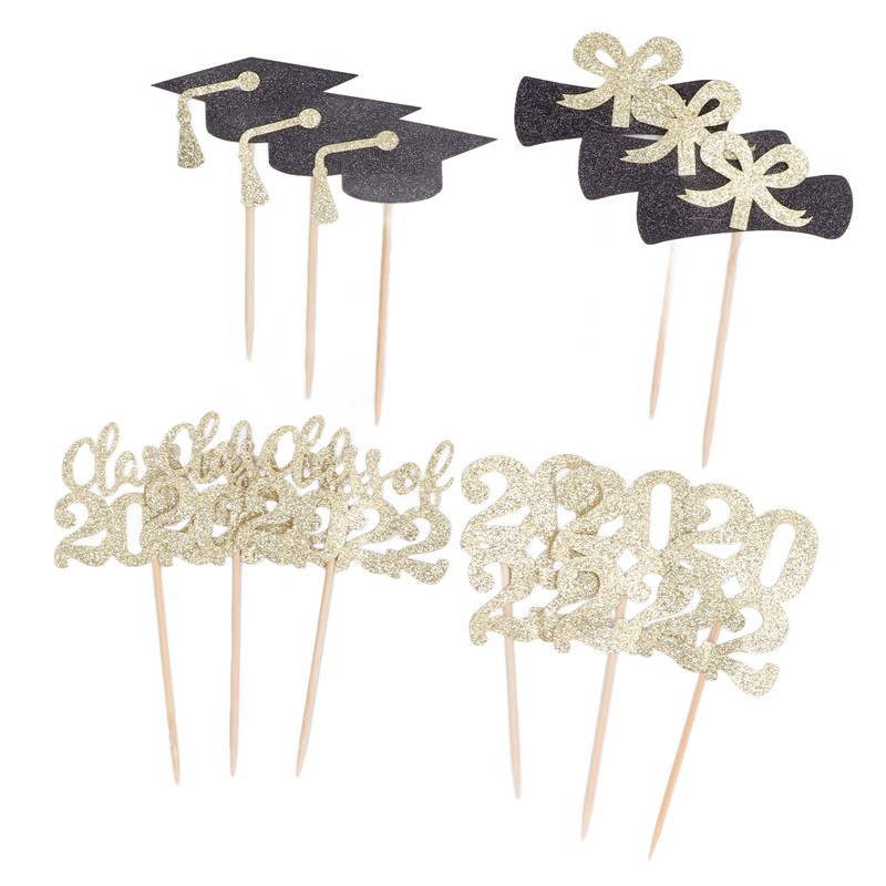 9Sets 2022 Graduation Cupcake Toppers Glitter Alphabet Numbers Diploma Bachelor