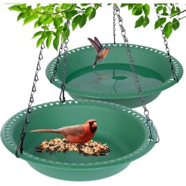 Grjoprt Hanging Bird Bath & Feeder Set, 2 in 1 Birds 10 inch 2pcs, Green