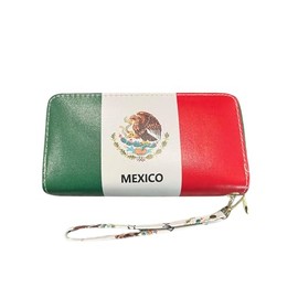 Lunch Money Mexico mexican flag themed double zipper wallet for women long slim credit card holder cash holder coin purse - Includes 8 credit card slots, 4 cash slots, and it can hold your phone