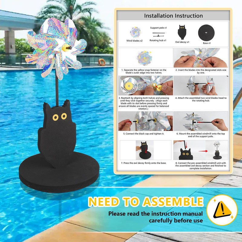 YIBOBO Floating Reflective Pinwheels for Pool, Owl Shape to Scare