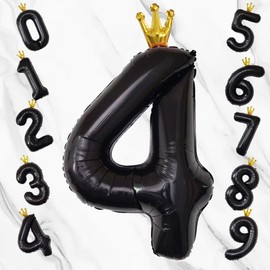 GOPATY Birthday Number Balloons, Number 0-9, Crown 40 Inch Large Foil Balloons, Birthday Party Decorations Set, Party, Celebration, Blue, Wedding, Anniversary, Celebration, Birthday Decoration(Black,