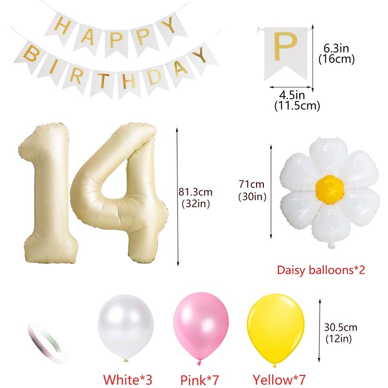 14. Set di palloncini per compleanno, con margherite, per 14