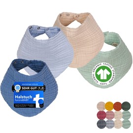 Baby Muslin Bib (Super Soft) Organic Cotton (GOTS & Oeko-Tex 100) | Large Baby Bib for Girls and Boys, Drool Bib Newborn - 4 Years Children | Neckerchief Baby Triangular Scarf, blue