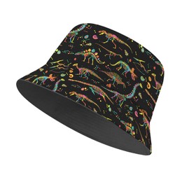 Black Dinosaur Bucket Hat Beach Sun Hat Aesthetic Fishing Hat for Men Women Teens, Reversible Double-Side-Wear
