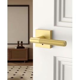 Asidrama 1 Pack Gold Privacy Door Handles, Door Lever with Door Knobs Indoor for Bedroom or Bathroom, Heavy Duty Door Handles Interior with Locks for Left Right Sided Doors