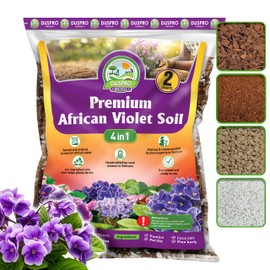 DUSPRO Recycle Premium 4-in-1 African Violet Potting Soil African Violet Soil Blend with Perlite, Coco Peat, Pumice, Pine Bark for Optimal Moisture Retention & Drainage 2QT