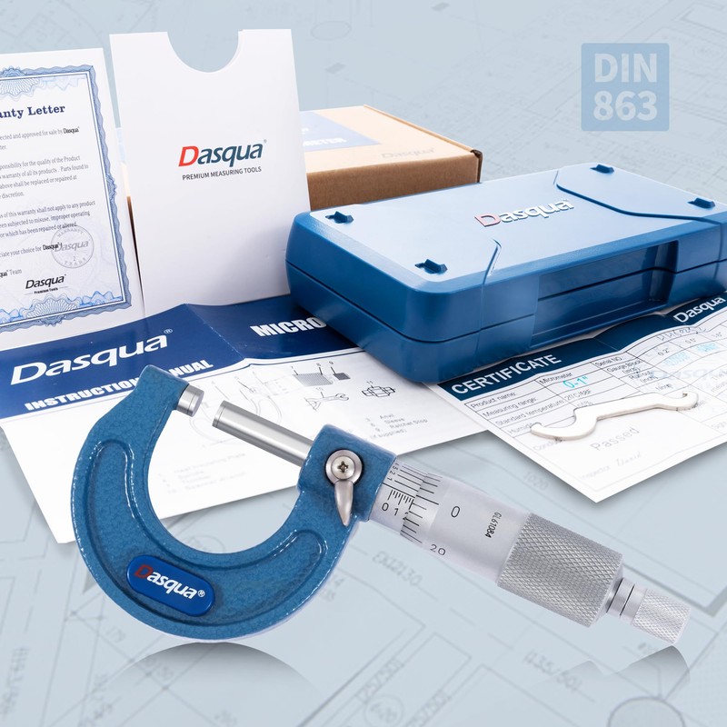 Dasqua Outside Micrometer, 0-1" Range, 0.0001" Accuracy Industrial Tools, Carbide-Tipped,