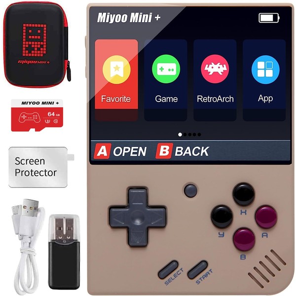 Miyoo Mini Plus Handheld Game Console with Storage Bag, 3.5 Inch Open Source Retro Game Console, Built in 64G TF Card & 10000+ Classic Games, Support WiFi