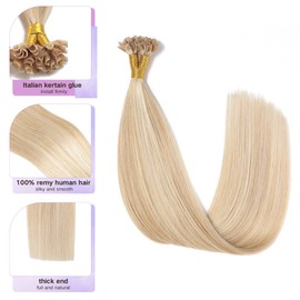 Sindra U Tip Hair Extensions Human Hair 50 Strands 40g 14inch Caramel Blonde Mixed Bleach Blonde Hair Extensions Nail U Tip Hair Extensions #27/613 14inch