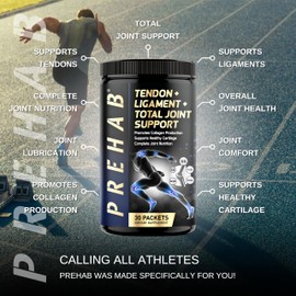 PREHAB Tendon + Ligament + Total Joint Support | Joint Supplement for Athletes | 40 Ingredient Super Complex | Glucosamine Chondroitin MSM Turmeric Boswellia | Premium Tendon Ligament Joint Supplement