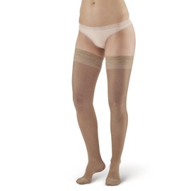 Ames Walker AW Style 4 Sheer Support 15-20 mmHg Moderate Compression Closed Toe Thigh High Stockings w/Top Band Beige Small