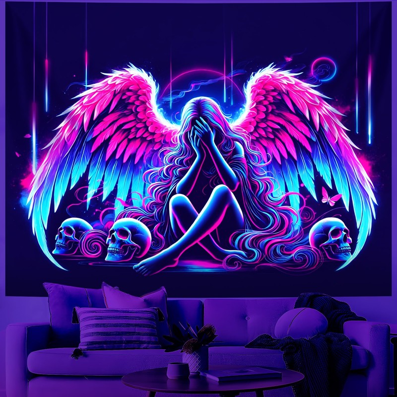 BVBOX Blacklight Tapestry,WingTapestry Glow In The Dark,UV Reactive Black Light